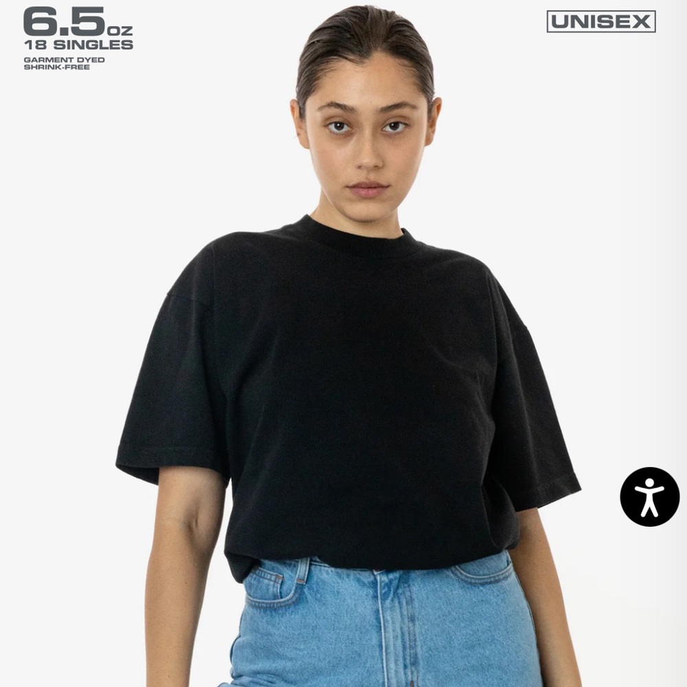 NEW Los Angeles Apparel 1801 GARMENT DYE CREW NECK T-SHIRT, Black
